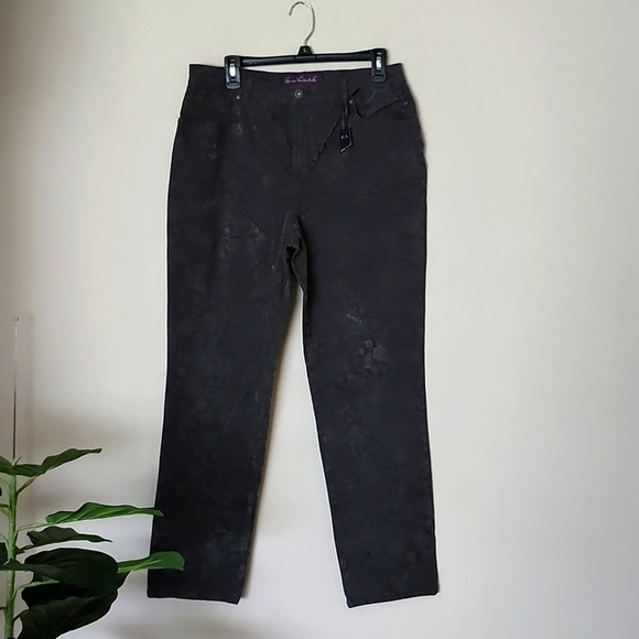 Gloria Vanderbilt gray velvet floral Amanda pants women's size 12. - Picture 1 of 10